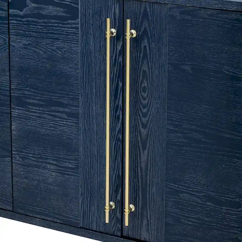 Credenza in legno con ripiani regolabili e maniglie dorate – Tortora / Blu Antico / Nero