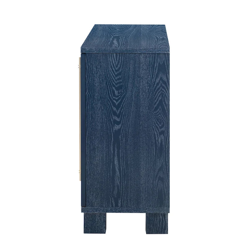Credenza in legno con ripiani regolabili e maniglie dorate – Tortora / Blu Antico / Nero