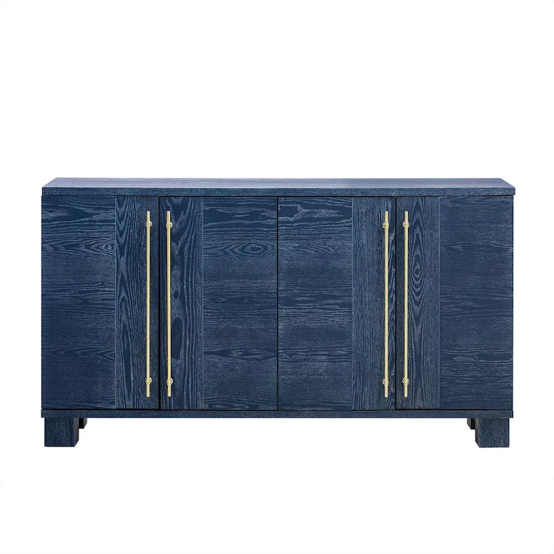 Credenza in legno con ripiani regolabili e maniglie dorate – Tortora / Blu Antico / Nero
