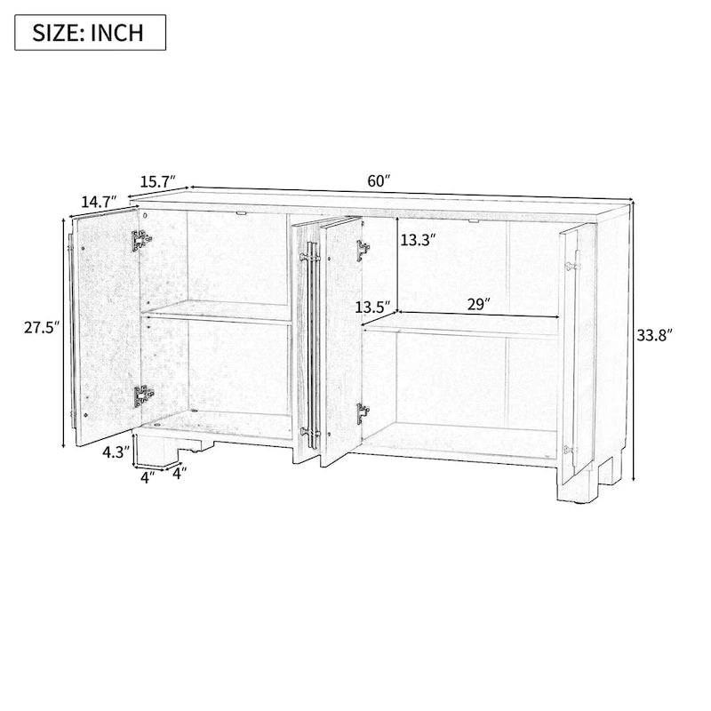 Credenza in legno con ripiani regolabili e maniglie dorate – Tortora / Blu Antico / Nero