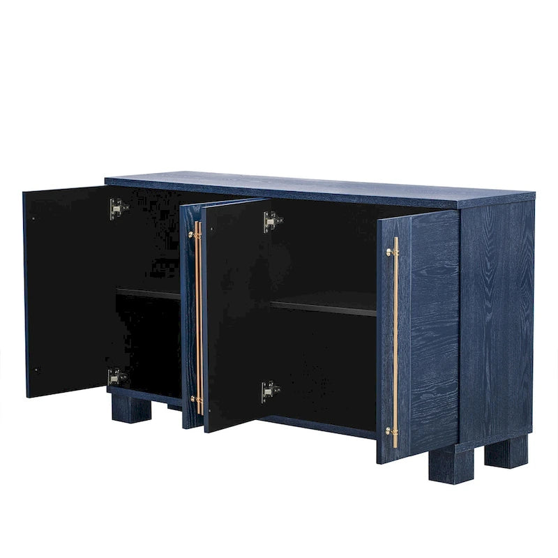Credenza in legno con ripiani regolabili e maniglie dorate – Tortora / Blu Antico / Nero