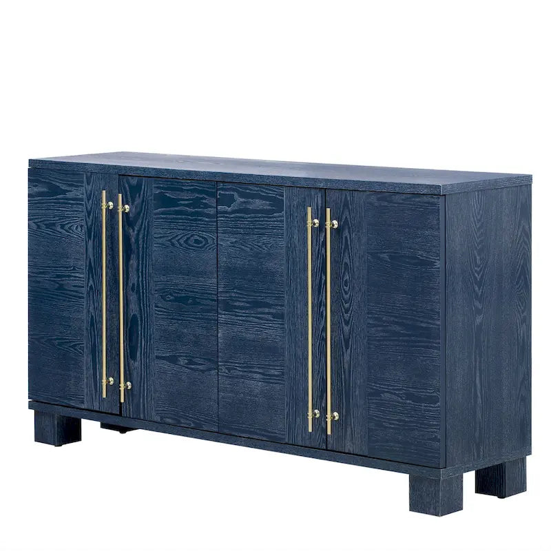Credenza in legno con ripiani regolabili e maniglie dorate – Tortora / Blu Antico / Nero