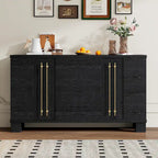 Credenza in legno con ripiani regolabili e maniglie dorate – Tortora / Blu Antico / Nero