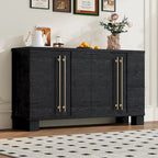 Credenza in legno con ripiani regolabili e maniglie dorate – Tortora / Blu Antico / Nero