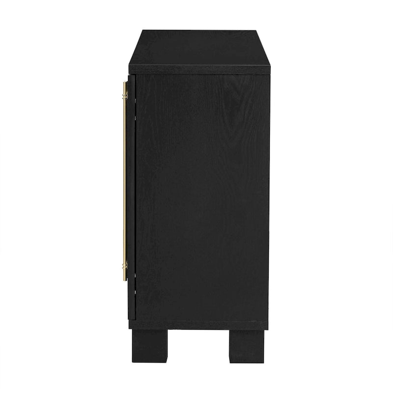 Credenza in legno con ripiani regolabili e maniglie dorate – Tortora / Blu Antico / Nero