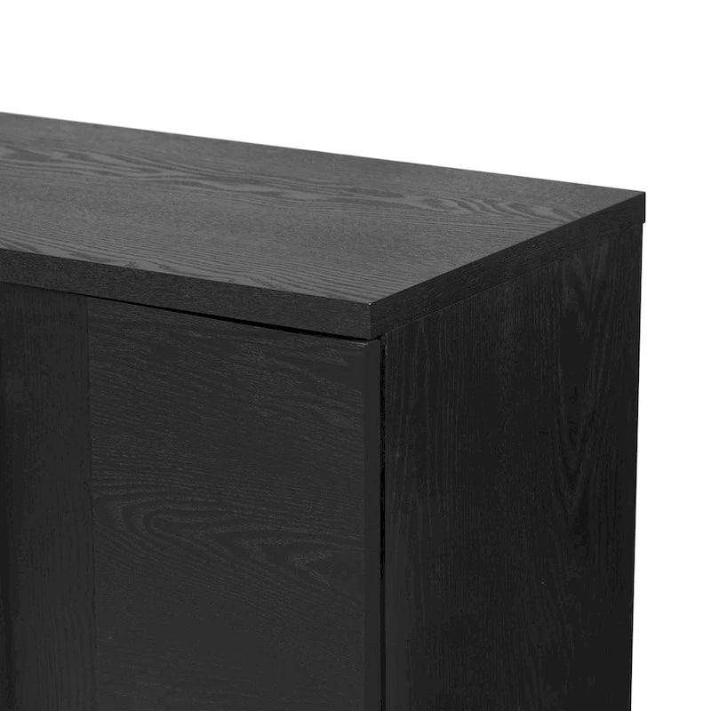 Credenza in legno con ripiani regolabili e maniglie dorate – Tortora / Blu Antico / Nero