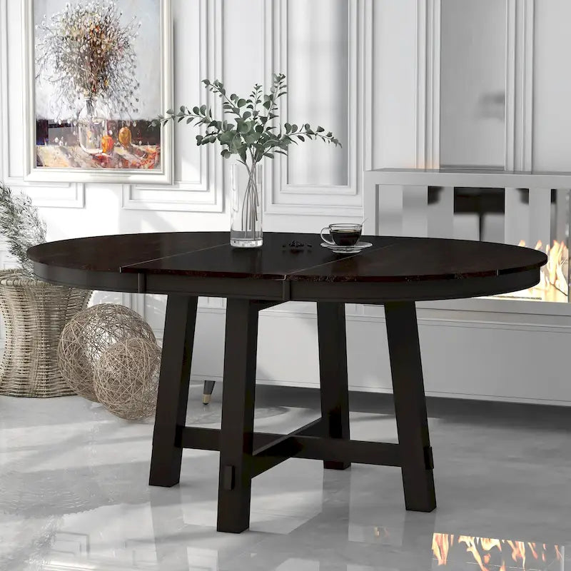 Tavolo da pranzo rotondo allungabile con prolunga, 4–6 posti | Legno Naturale / Espresso