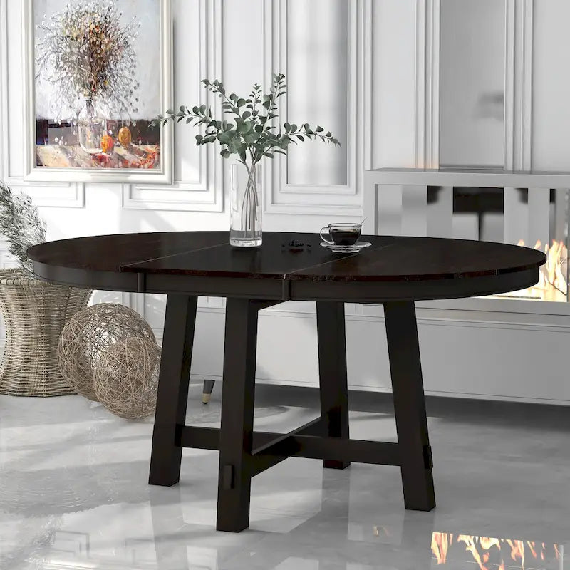 Tavolo da pranzo rotondo allungabile con prolunga, 4–6 posti | Legno Naturale / Espresso