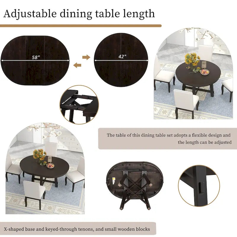 Tavolo da pranzo rotondo allungabile con prolunga, 4–6 posti | Legno Naturale / Espresso