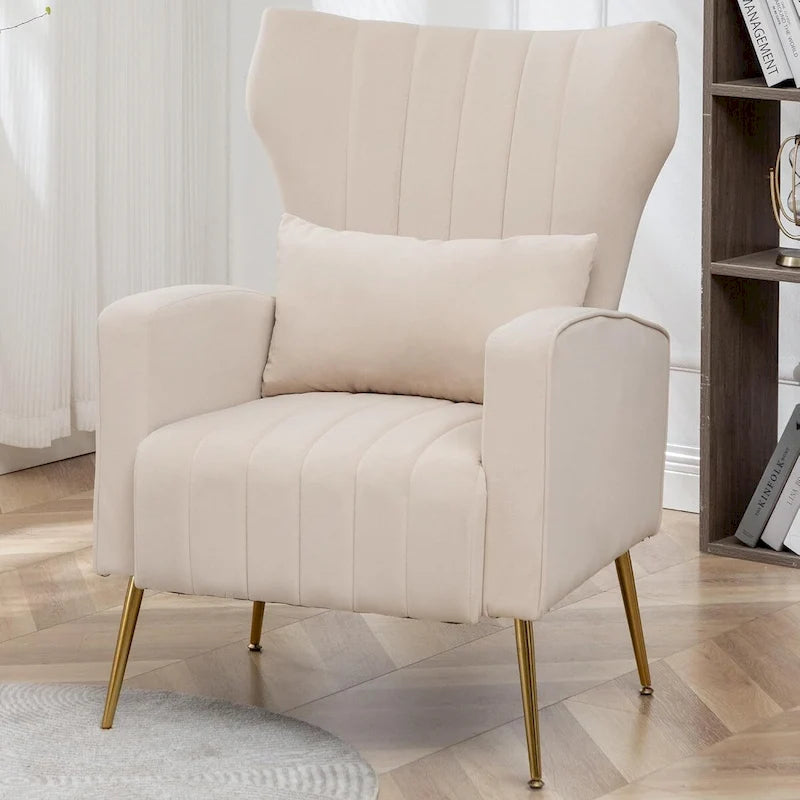 Poltrona d'accento in velluto con schienale ad ali, seduta singola – Giallo / Beige / Nero / Blu marino / Verde acqua