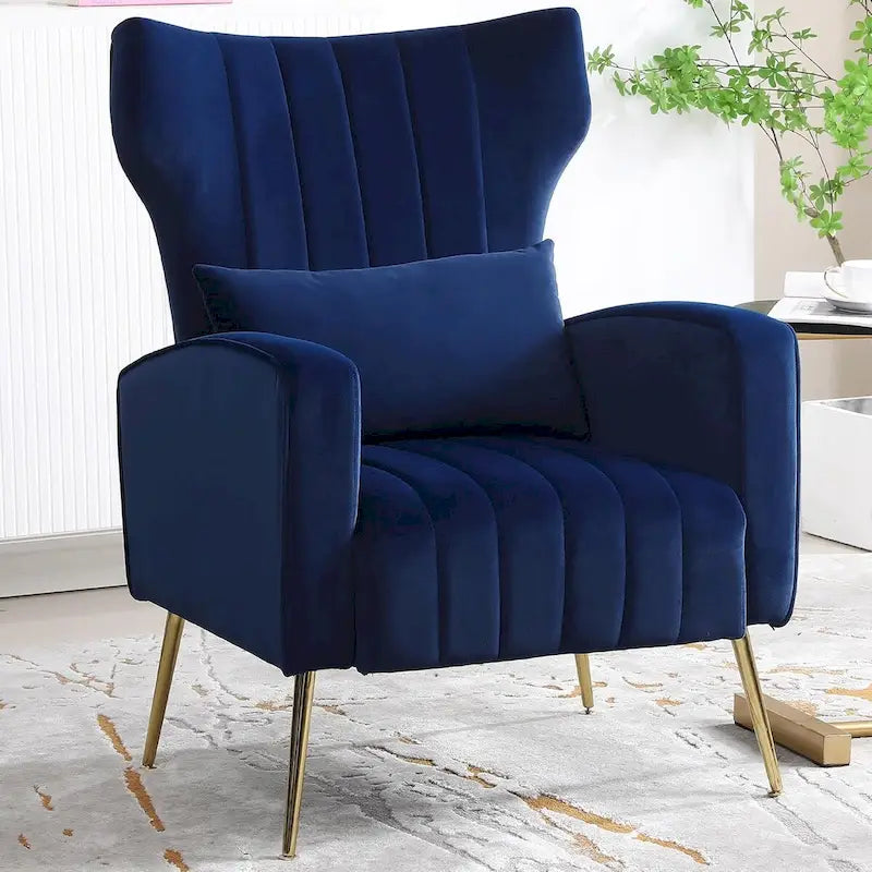 Poltrona d'accento in velluto con schienale ad ali, seduta singola – Giallo / Beige / Nero / Blu marino / Verde acqua