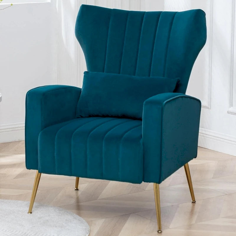 Poltrona d'accento in velluto con schienale ad ali, seduta singola – Giallo / Beige / Nero / Blu marino / Verde acqua