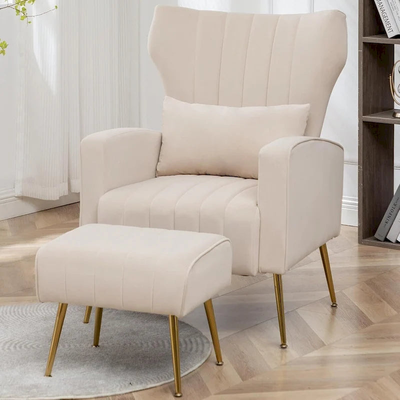 Poltrona d'accento in velluto con schienale ad ali, seduta singola – Giallo / Beige / Nero / Blu marino / Verde acqua