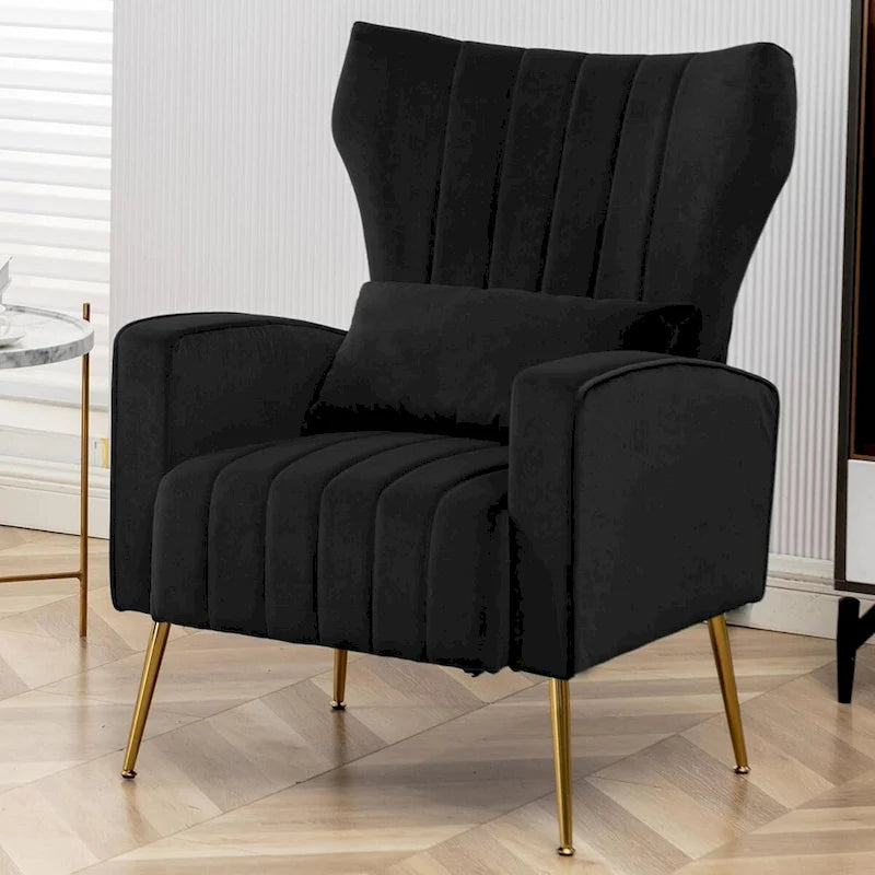 Poltrona d'accento in velluto con schienale ad ali, seduta singola – Giallo / Beige / Nero / Blu marino / Verde acqua