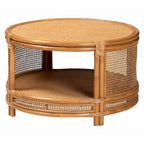 Tavolino da caffè rotondo in rattan color miele chiaro con ripiano aperto, 1 pezzo