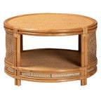 Tavolino da caffè rotondo in rattan color miele chiaro con ripiano aperto, 1 pezzo