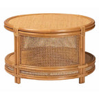 Tavolino da caffè rotondo in rattan color miele chiaro con ripiano aperto, 1 pezzo