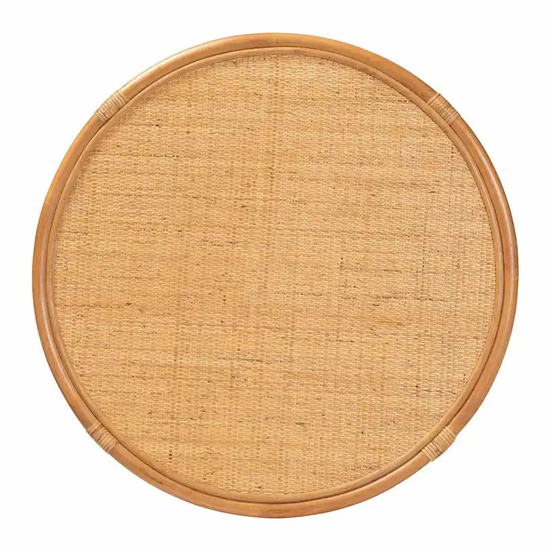 Tavolino da caffè rotondo in rattan color miele chiaro con ripiano aperto, 1 pezzo