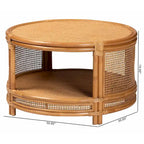 Tavolino da caffè rotondo in rattan color miele chiaro con ripiano aperto, 1 pezzo
