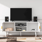 Mobile TV in Rattan Bianco, 2 Ante, Adatto per TV fino a 75"