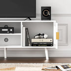 Mobile TV in Rattan Bianco, 2 Ante, Adatto per TV fino a 75"