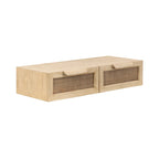 Scaffale da Parete Fluttuante in Legno Naturale e Rattan con Cassetti, Naturale, 1 persona