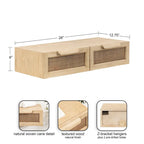 Scaffale da Parete Fluttuante in Legno Naturale e Rattan con Cassetti, Naturale, 1 persona