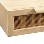 Scaffale da Parete Fluttuante in Legno Naturale e Rattan con Cassetti, Naturale, 1 persona