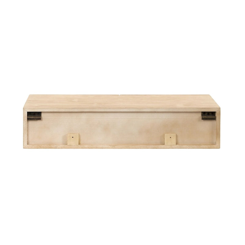Scaffale da Parete Fluttuante in Legno Naturale e Rattan con Cassetti, Naturale, 1 persona