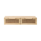 Scaffale da Parete Fluttuante in Legno Naturale e Rattan con Cassetti, Naturale, 1 persona