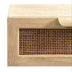 Scaffale da Parete Fluttuante in Legno Naturale e Rattan con Cassetti, Naturale, 1 persona