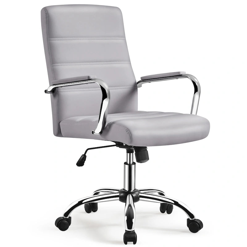 Sedia da ufficio girevole in pelle PU con schienale medio bianca/nera/rosa/grigio chiaro, singola