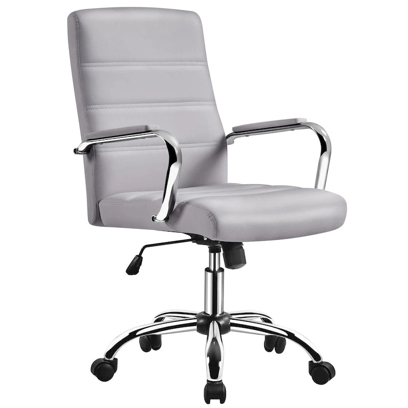 Sedia da ufficio girevole in pelle PU con schienale medio bianca/nera/rosa/grigio chiaro, singola