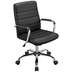 Sedia da ufficio girevole in pelle PU con schienale medio bianca/nera/rosa/grigio chiaro, singola