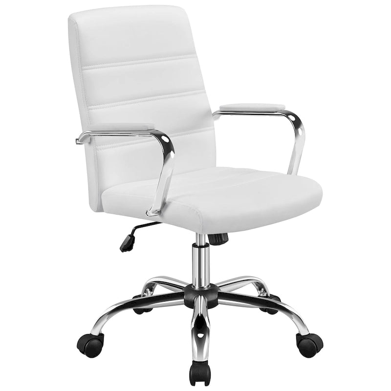 Sedia da ufficio girevole in pelle PU con schienale medio bianca/nera/rosa/grigio chiaro, singola