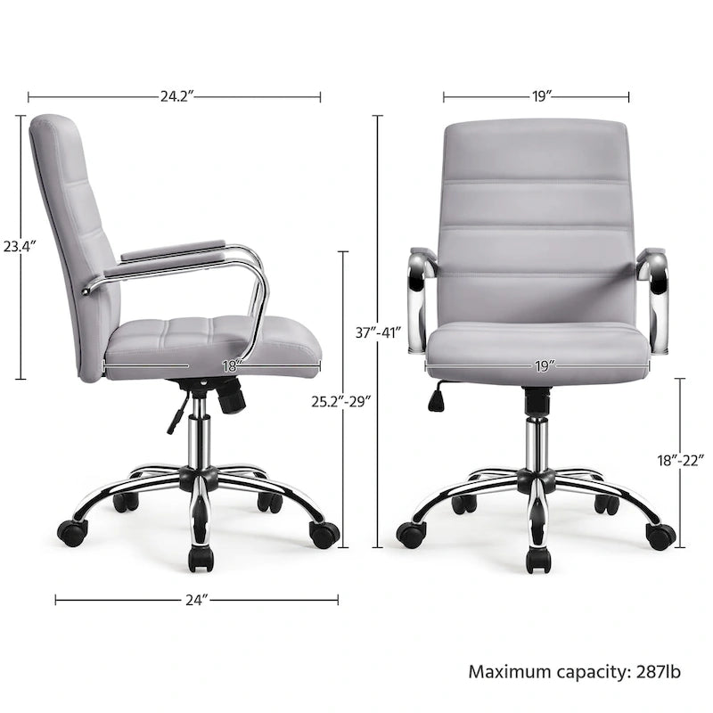 Sedia da ufficio girevole in pelle PU con schienale medio bianca/nera/rosa/grigio chiaro, singola