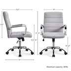 Sedia da ufficio girevole in pelle PU con schienale medio bianca/nera/rosa/grigio chiaro, singola