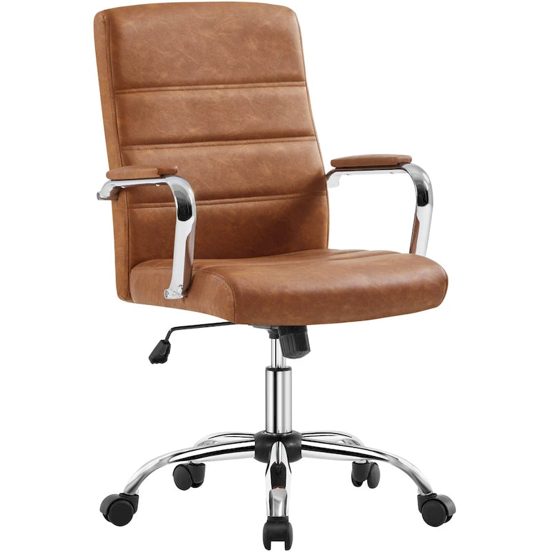 Sedia da ufficio girevole in pelle PU con schienale medio bianca/nera/rosa/grigio chiaro, singola