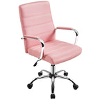 Sedia da ufficio girevole in pelle PU con schienale medio bianca/nera/rosa/grigio chiaro, singola