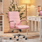 Sedia da ufficio girevole in pelle PU con schienale medio bianca/nera/rosa/grigio chiaro, singola