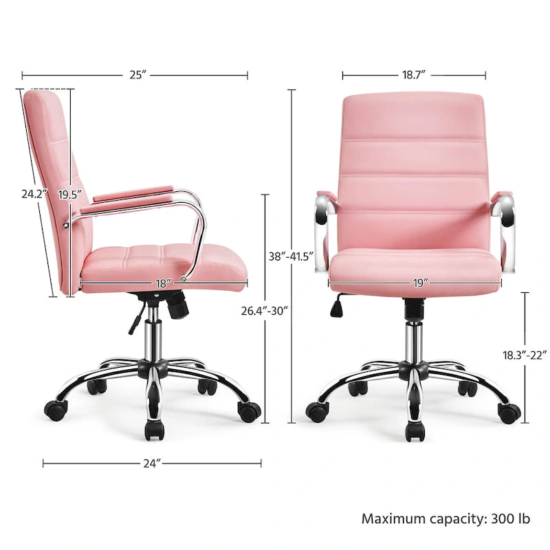 Sedia da ufficio girevole in pelle PU con schienale medio bianca/nera/rosa/grigio chiaro, singola