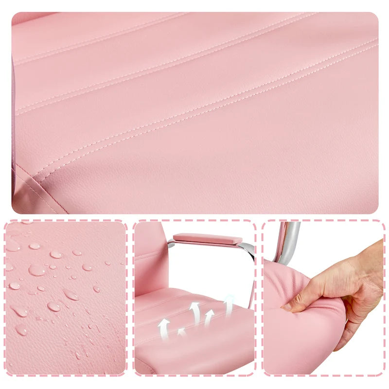 Sedia da ufficio girevole in pelle PU con schienale medio bianca/nera/rosa/grigio chiaro, singola