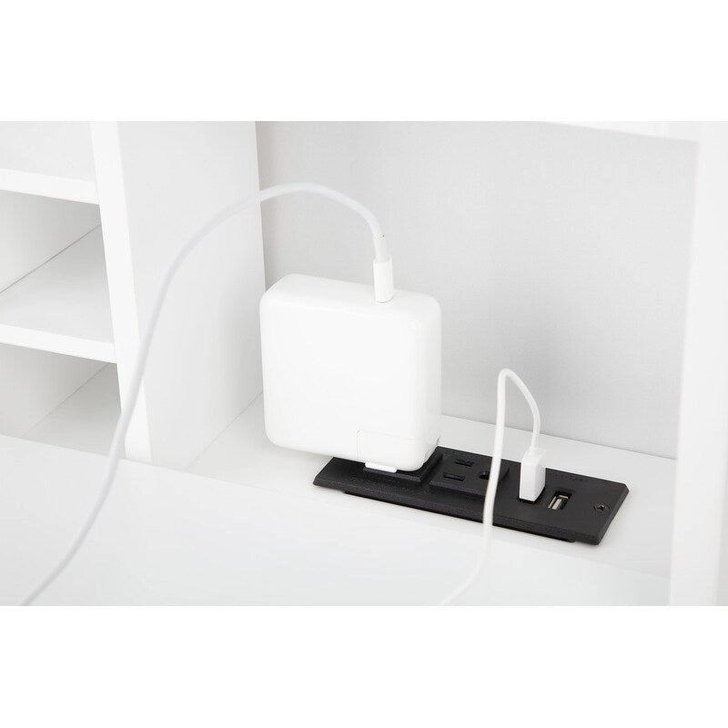 Scrivania a muro pieghevole bianca con lavagna, armadietto e porte USB – 1 persona