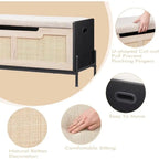 Panca contenitore in rovere e rattan nero, seduta singola, per ingresso/camera da letto
