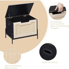Panca contenitore in rovere e rattan nero, seduta singola, per ingresso/camera da letto